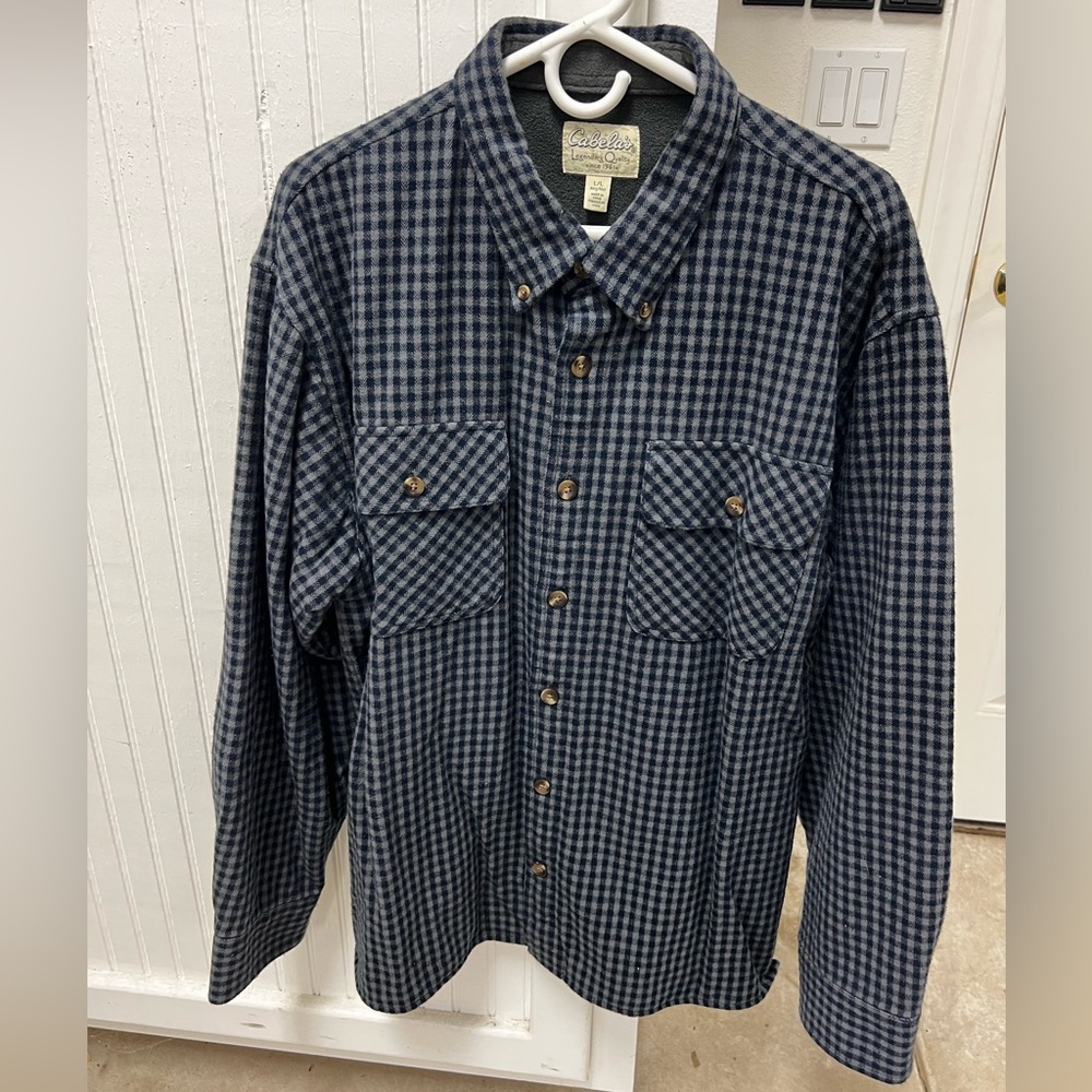 Men’s Large Fleece Lined Blue Checkered Button Down Shirt Jacket